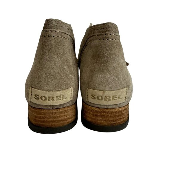 Sorel Taupe Canvas Flat Ankle Bootie Sz 7 Side Zip Intentional Distressed Boho - Picture 4 of 6